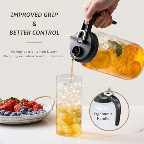 image for AOZITA Glass Pitcher with Lid - 2 Quart Mason Jar Pitcher with Filter 