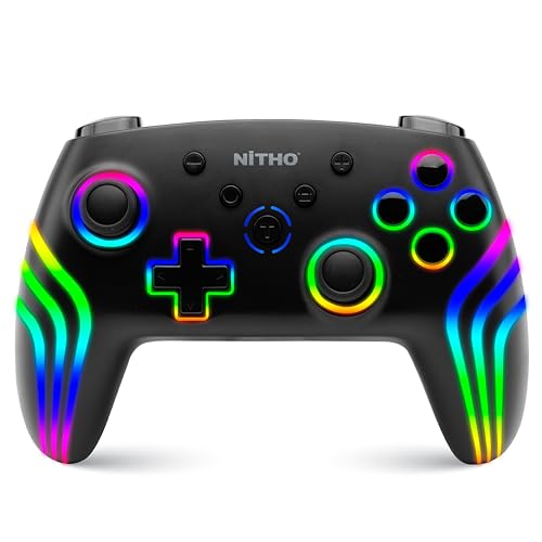 NITHO NEXUS DARK OPS Mando Inalámbrico Compatible con Switch/Switch 2/PC/Android/iOS, Gamepad con Giroscopio de 6 Ejes, Luz LED RGB, Vibración Dual, Turbo, Joystick con Diseño Ergonómico   Negro