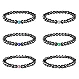 Schwarzer Obsidian Fußkette, 6 Stück Anti-Schwellung Schwarzes Obsidian Fußkettchen mit Katzenauge Stein, Anti Krampfadern Fußkettchen Verstellbar Magnet Fußkette für Damen Herren