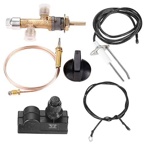 gohantee Gas Fire Pit Control Safety Valve Universal Gas Thermocouple Kit, Spark Generator Igniter 2 Outlet with Wire 60cm for Gas Grill, Fireplace BBQ Cover