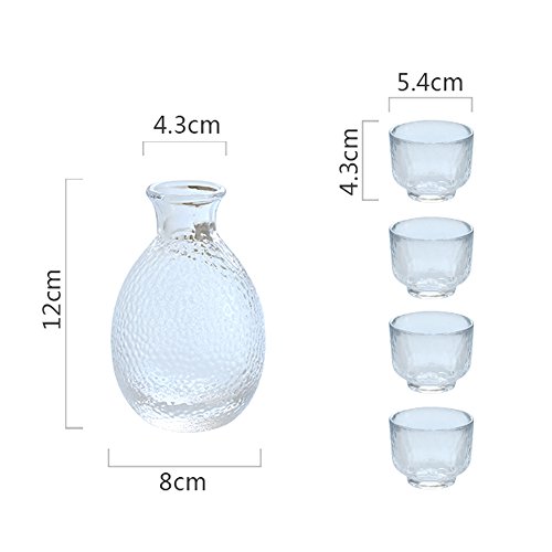 TAMUME Glas Sake Einstellen von 5 Stück, 300ml Sake Flasche und 4 Sake Tassen (Je 40ml), Weinglas Set für Warm/Kalt Sake Service, Glas Sake Set Japanisch