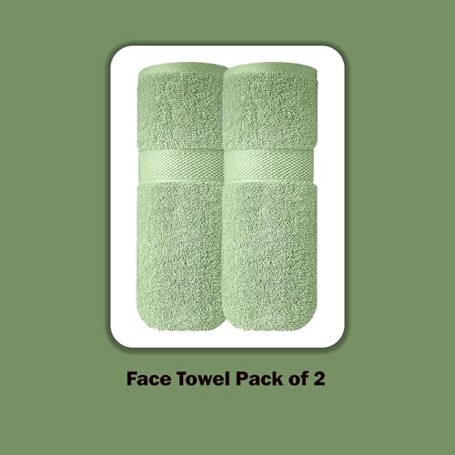 Image of Sulfar 100% Terry Ring Spun Cotton Face Towel - Quick-Dry, Highly Absorbent (480 GSM) (30 x 30 Cm) Nature Green (Pack of 2)