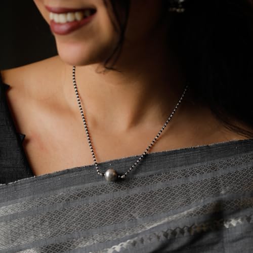 Image of Aadyaa 92.5 Silver Mangalsutra for Women | 92.5 Sterling Silver Tribal Mangalsutra Handcrafted Ethnic Necklace Lightweight & Unique | Silver Gift for Women