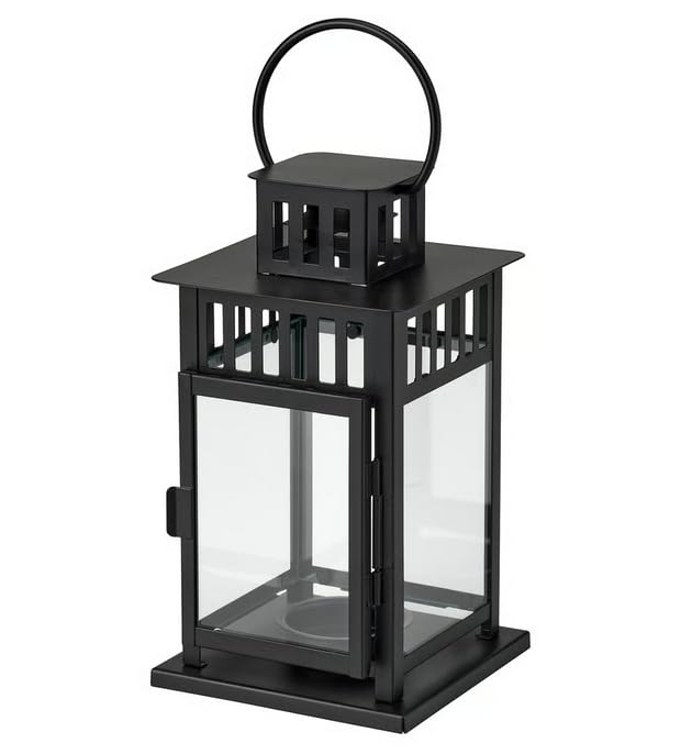 BORRBY Laterne (mini) für Teelicht, drinnen/draußen schwarz, 20 cm...