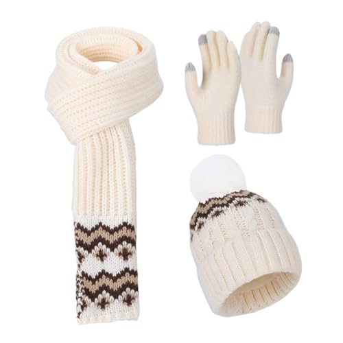 Gorro de invierno para mujer de punto grueso con bufanda y guantes de alta densidad