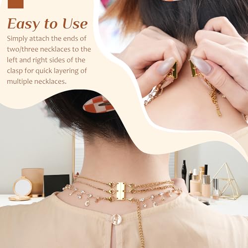 Df Dualferv XLK001 Necklace Layering Clasps, 2 Pcs Necklace Clasps And Closures For Women, 18K Gold Non-Fading Necklace Separator For Layering, Multi Strands Stackable Multiple Necklace Clasp thumb #2