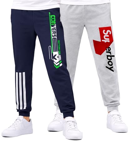 Image of KYDA KIDS Boys 100% Cotton Track Pants | Premium Printed Soft Single Jersey Fabric | Elastic Waist Loose Fit Summer Full Length with Rib Hem (Pack of 2)