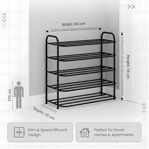 Image of DAREV Heavy Shoe Rack Metal, Shoes Storage Rack for Home Shoe Stand 5 Shelf