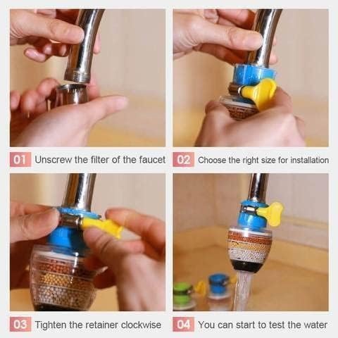 Image of Pack of 4 Activated Carbon Faucet Water Filters Home Kitchen Faucet Tap Water Tap Filter Multilayer Clean Purifier Filter Cartridge Five Layer Water Filter Tap Filter (6 Month Warranty) (WF-104)