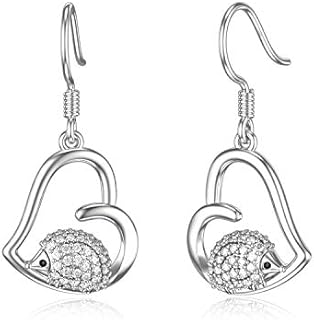 Hedgehog Earrings Hook 925 Sterling Silver Cute Cubic Zirconia Animal Jewellery Gift for Women Hedgehog Lover