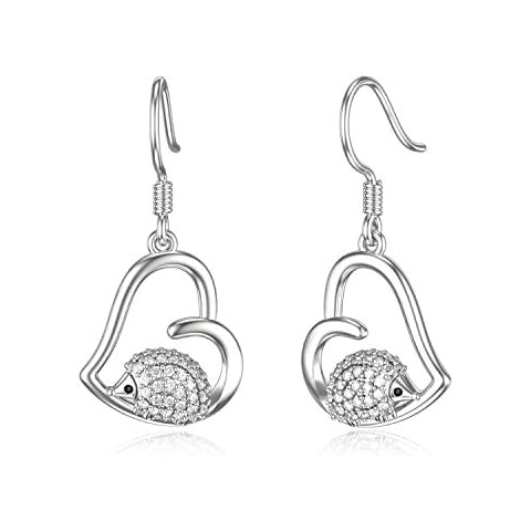 Hedgehog Earrings Hook 925 Sterling Silver Cute Cubic Zirconia Animal Jewellery Gift for Women Hedgehog Lover Cover