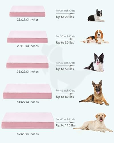 Image of KSIIA Orthopedic Dog Bed for Large Dogs with Waterproof Lining, Pink, 41x27 | Deluxe Soft Plush Dog Crate Bed, Washable Pet Mat with Removable Cover & Egg Crate Foam for Large Dogs Sleeping & Relaxing