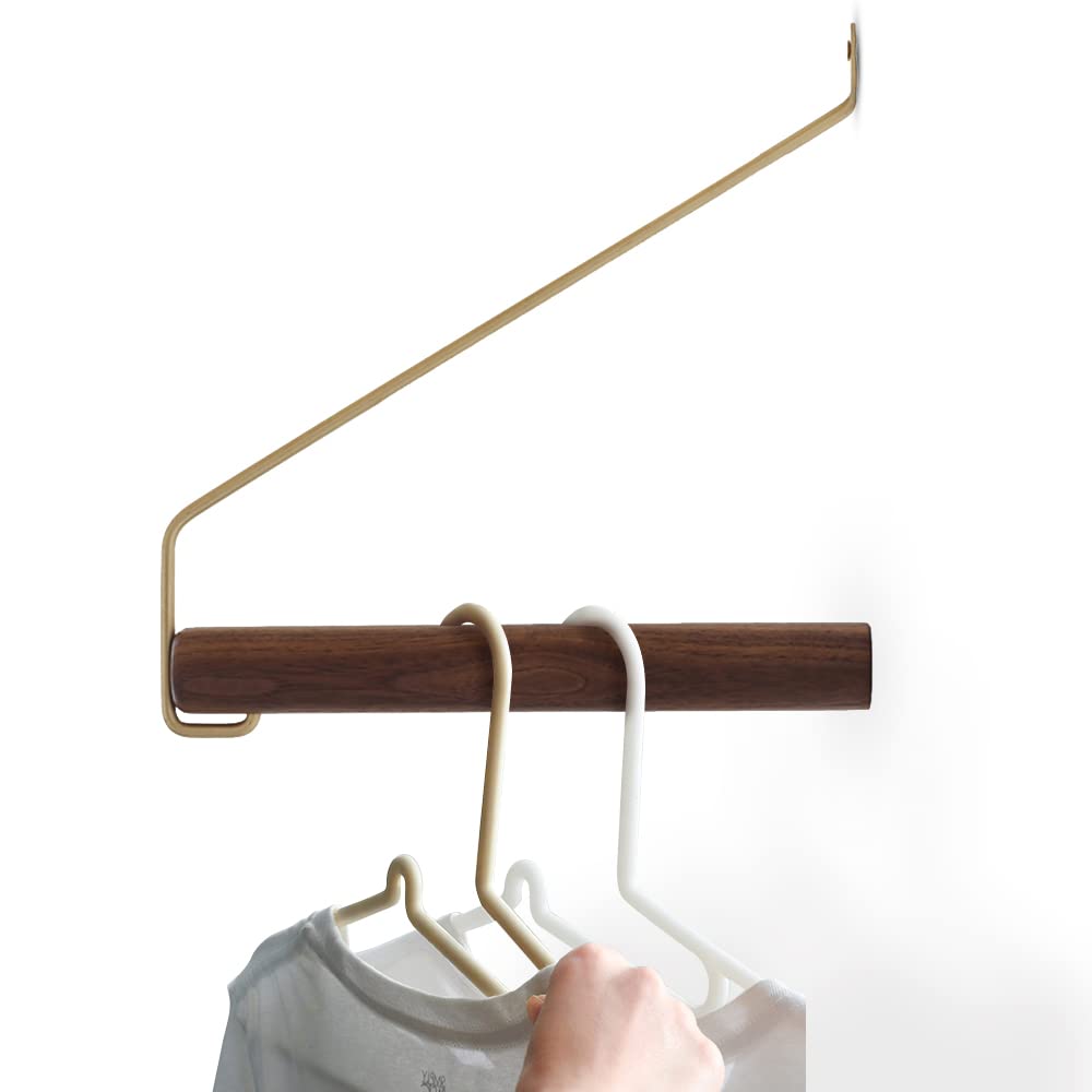 BOOMLATU Modern Brass & Wood Wall Mounted Drying Rack,Simple Space Saver Clothes Hanger for Living Balcony Bathroom Laundry Room (Black Walnut)
