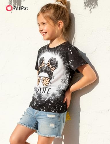 Image of PATPAT Girls Crewneck Short Sleeve Graphic Tees Animal Print Shirts Cute Summer Outfits 5-12 Years