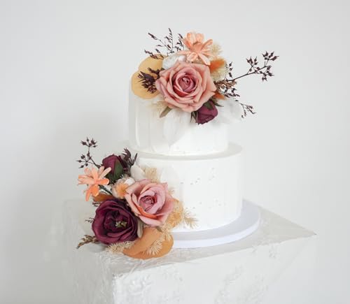 Set de dos adornos para torta con flores artificiales miniatura 1