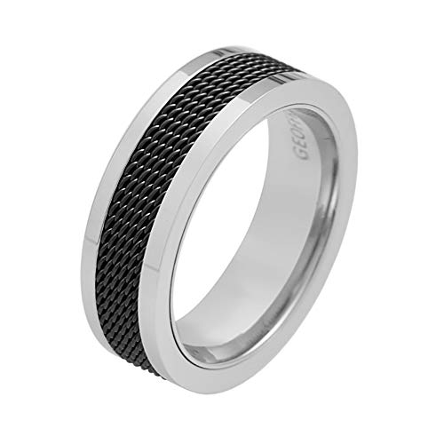 Geoffrey Beene Men's 7mm Stainless Steel Polished Edge Mesh Ring (Black, 9)
