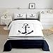 jejeloiu Anchor Decor Comforter Set Queen Size Kids Nautical Themed Comforter for Boys Teens Ocean Coastal Bedding Set Sea Adventure Navy Blue White Duvet Set Room Decor Duvet Set Boys