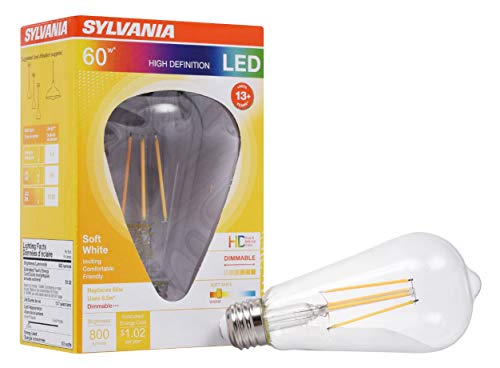 🔥 Cashback up to 70% SYLVANIA LED Filament Light Bulb, ST19 Edison, 60W Equivalent, Efficient 8.5W, 13 Year, Dimmable, 800 Lumen, Clear Finish, 2700K, Soft White - 1 Pack (40255)