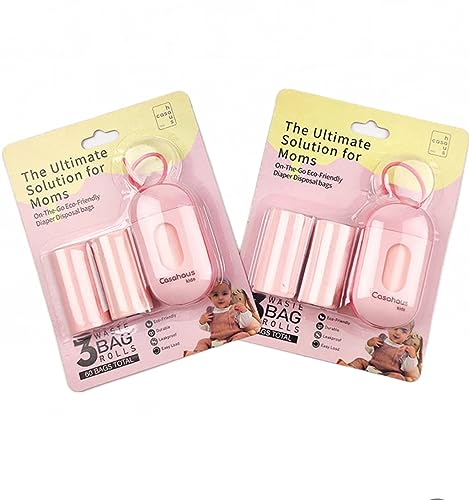 Image of Diaper Disposal Bags - Hygienic Disposable Diaper Bags for Convenient On-the-Go Changes. Includes Bag Dispenser. (Pink)