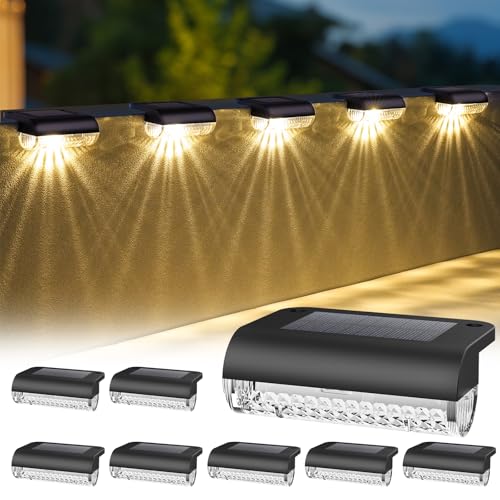 Herzila 8 Pack Solar Deck Lights Outdoor, Solar Step Lights Waterproof Led Lights,3000K Warm White...