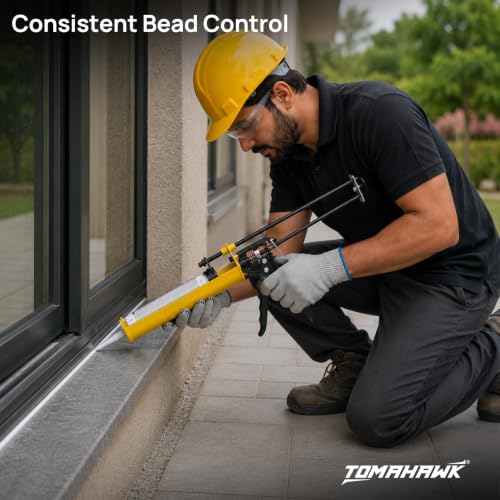 Image of TOMAHAWK TCRG-1A Fisher Type Heavy Duty Caulking Gun | Ratchet Pushing Rod | Professional Sealant Applicator for Silicone, Adhesives, Acrylic & Construction Sealants | Durable Metal Frame