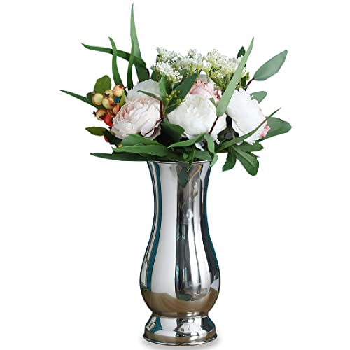SANQIAHOME Tischvase Edelstahl Blumenvase ,10cmx24cm,Silber Cover