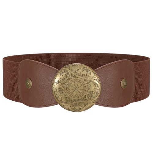 LEACOOLKEY Women Wide Elastic Belt Western Buckle Vintage Strecth Waist Belt for Dress