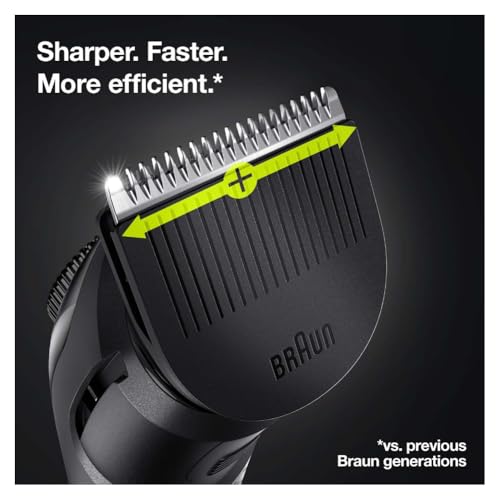 Image of Braun Beard Trimmer 3, BT3321, Beard Trimmer for Men from Gillette, Hair Clipper, Lifetime Sharp Blades, 20 Length Settings, Advanced German Engineering, 50-min Runtime, Waterproof, (Black / Vibrant Green)