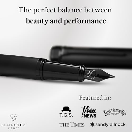 Image of Ellington Pens Luxury Fountain Pen Set - Extra Fine Nib - Includes 3 Ink Cartridges, Refillable Ink Converter, Gift Box - Fountain Pens For Writing, Calligraphy, Journaling, Sketching (The Stealth)