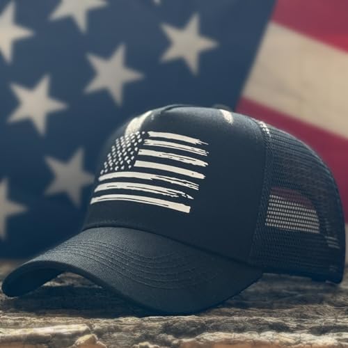 Image of American Flag Trucker Hats, USA hat for Men and Women - Adjustale Baseball Cap, Outdoor Mesh Snap Back - for Daily Use