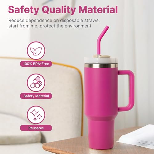Image of Metal Straw for Stanley 40 oz Cup,Stainless Steel Replacement Straw with Silicone Tips for 40 oz Simple Modern, Meoky, Owala Tumbler, 1 Portable Bag