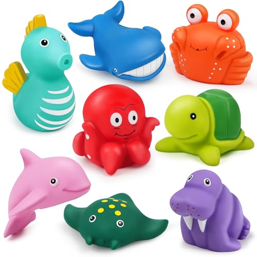Image of LotFancy Bath Toys for Kids Ages 1-3, Mold Free Baby Bath Toys for Toddlers 2-4, 8PCS No Holes Ocean Sea Animal Bathtub Toys, Soft Bath Tub Toys