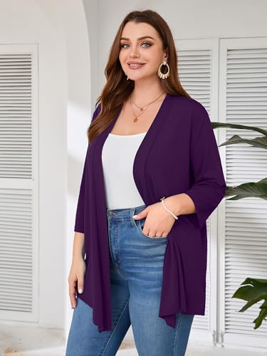 Image of AusLook Women's Plus Size Lightweight Open Front Cardigan 3 /4 Sleeve Cover Ups Shrugs Shawls and Wraps Kimono Jacket Coat