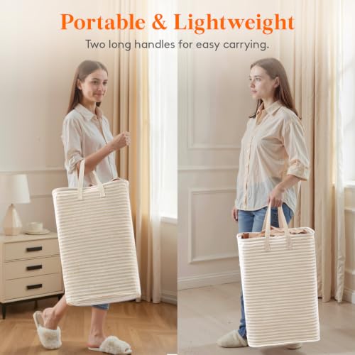 Image of Lifewit 75L x 2 Pack Collapsible Laundry Hamper Large,Tall Foldable Dirty Clothes Baskets Waterproof, Freestanding Double Bags with Easy Carry Handles in Dorm Bedroom Bathroom College, Beige