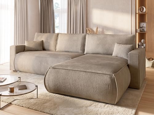 BROMARKT Sofa mit Schlaffunktion Couch L polsterreiniger Sofa Bettkasten Schlafsofa für Wohnzimmer Couch freistehend Havana Relaxsofa 3 sitzer 270x173x80 cm Beige
