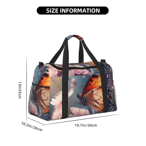 Butterfly Print Travel Duffle Bag - Foldable Personal Item Travel Bag for Women & Men,Carry-On Convertible Crossbody Tote Bags with Adjustable Shoulder Strap & Pockets 13x10.2x19.7 in4
