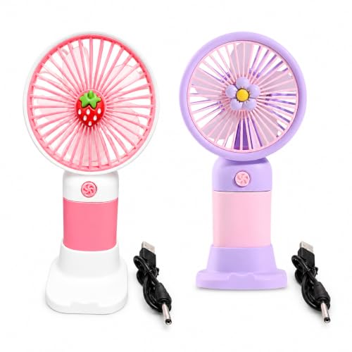 Image of EDNITA Mini Portable Hand Fan USB Type C Rechargeable Single Speed Personal Cooling Fan, Handheld Small Desk Fan with Stand, Battery Operated for Office, Home, Travel & Outdoor Use - Multicolor-2