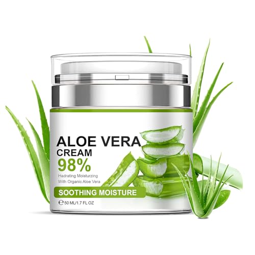 Feuchtigkeitsspendende Gesichtscreme Mit Aloe Vera,Gesichtscreme mit 98% Bio-Aloe Vera,Feuchtigkeitscreme Für Das Gesicht Gegen Falten, Für Trockene Haut,Aknenarben,Weiche,Feuchtigkeitsspendende