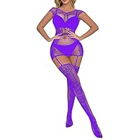 Lingerie et Vêtements Sexy Dentelle Vetement Femme Femmes Lingerie Sexy Vêtements de Nuit ê de Nuit Body Stocking Body Cosplay Femme érotique Chemise (Purple,One Size)