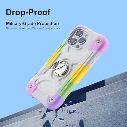 Image of MARKILL Compatible with iPhone with Built-in 360Rotating Ring Stand, Military Grade Drop Protection Full Body Rugged Heavy Duty Case Durable Cover (Rainbow White, iPhone 16 Pro Max 6.9 inch)