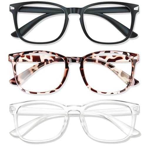 Image of Blue Light Glasses for Woman Men, 99% Blocking Square Frame 3 Pairs | Anti Eyestrain & UV Glare Protection, Computer Blue Light Blocking Glasses for Gaming TV Phone Screen