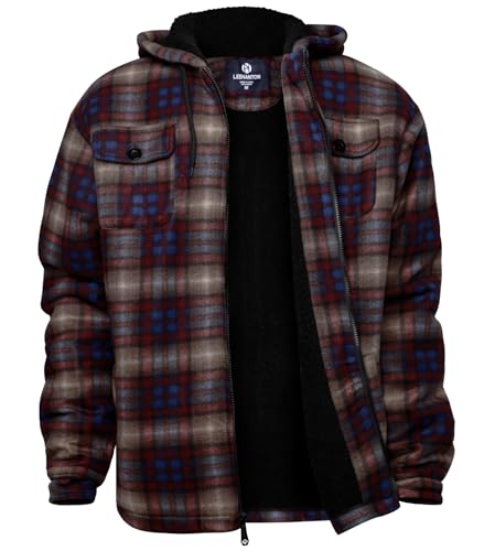 Image of Yasumond Mens Hoodies Fleece Jacket Plaid Flannel Heavy Sherpa Lined Hooded Zip Up Warm Winter Coats Big Tall