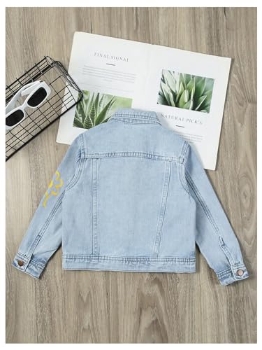 MakeMeChic Girl's Floral Cartoon Print Denim Jacket Long Sleeve Button Down Coat Streetwear2