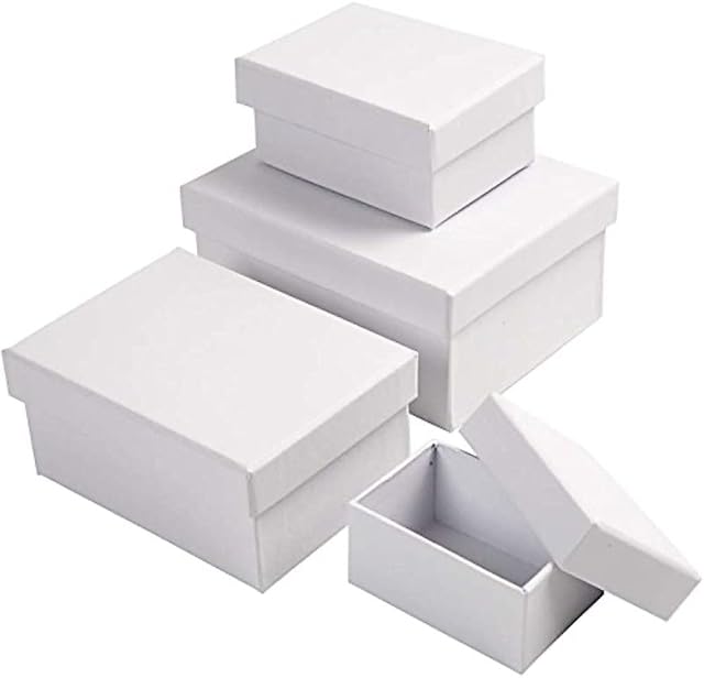 Creativ 264050 Multipurpose Rectangular Gift Boxes, Suitable for Arts and Crafts, White, 4 Assorted Sizes: 7,5 x 5 x 3,5 cm, Size: 9,5 x 7 x 4,5 cm, Size: 11,5 x 8,5 x 5,5 cm, Size: 14 x 11 x 6,5 cm