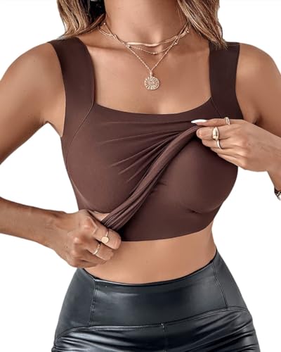 Image of CHICME Womens U Neck Shapewear Built-in Bra Tank High Strechy Sleeveless Slim Fit Tops Camisole Workout Tops