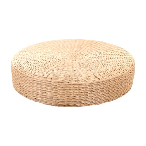 Coussin de sol en paille tressée main, assise tatami ronde au design naturel.