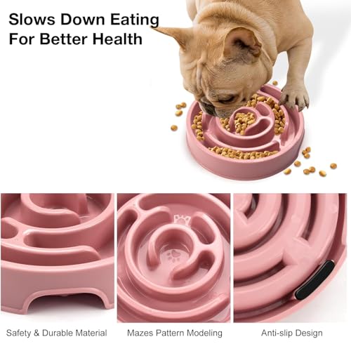 Image of Slow Feeder Bowl | Round Maze Food Bowl for Dogs and Cats | Anti Choking Puzzle Bowl | Anti Slip Interactive Feeding Dish | Durable & Easy to Clean | Anti Bloat and Aids Digestion (Pink)