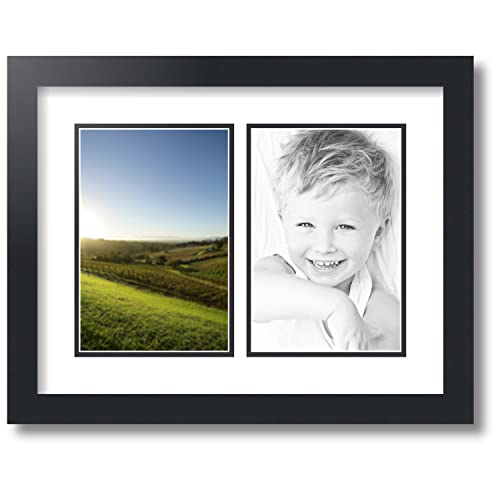 ArtToFrames Collage Photo Frame Double Mat with 2-6x9 inch Openings with Black Frame and Crisp Top Mat