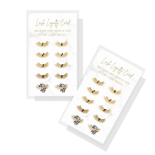 Boutique Marketing LLC Lash Extension Loyalty Discount Cards | 50 Pack | 3.5 x 2 inch inches Business Card Size | Snatched Lashes Marble Look with Non-Metallic Gold Design, black, white, gold