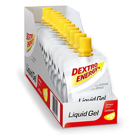Dextro Energy Energy Gel | 12 Pack | High Carb Gel | Liquid Burst of ENERGY | Non-Sticky | for Running or Cycling | Energy Gel Lemon and Caffeine| Vegan Cover